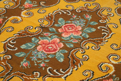Moldovian Floral Brown Floral Cotton Wool Goat Hair Handmade Rug 5'9'' x 8'7''