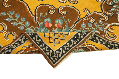 Moldovian Floral Brown Floral Cotton Wool Goat Hair Handmade Rug 5'9'' x 8'7''