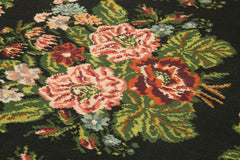 Moldovian Floral Black Floral Cotton Goat Hair Wool Handmade Area Rug 6'2'' x 14'4''