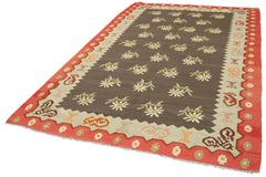 Moldovian Floral Red Floral Cotton Wool Goat Hair Handmade Rug 6'7'' x 11'0''