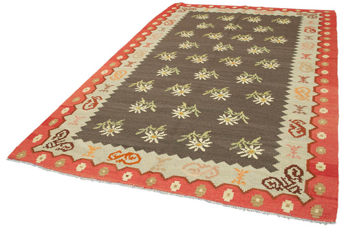 Moldovian Floral Red Floral Cotton Wool Goat Hair Handmade Rug 6'7'' x 11'0''