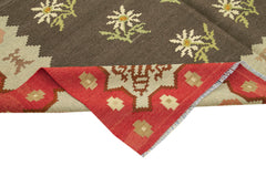 Moldovian Floral Red Floral Cotton Wool Goat Hair Handmade Rug 6'7'' x 11'0''