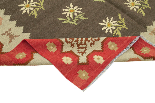 Moldovian Floral Red Floral Cotton Wool Goat Hair Handmade Rug 6'7'' x 11'0''