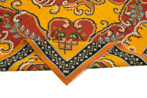 Moldovian Floral Yellow Floral Cotton Wool Goat Hair Handmade Rug 6'0'' x 8'1''