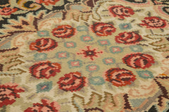 Moldovian Floral Black Floral Cotton Wool Goat Hair Handmade Rug 5'9'' x 9'4''