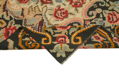 Moldovian Floral Black Floral Cotton Wool Goat Hair Handmade Rug 5'9'' x 9'4''