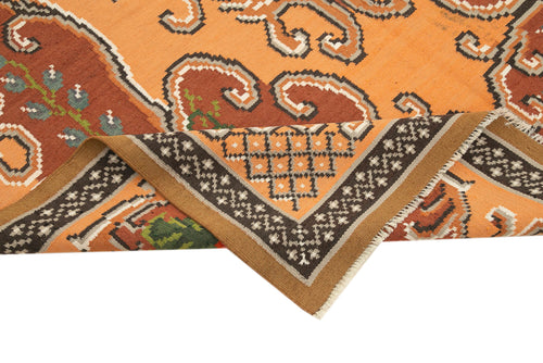 Moldovian Floral Brown Floral Cotton Wool Goat Hair Handmade Rug 5'9'' x 9'3''