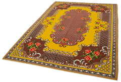 Moldovian Floral Red Floral Cotton Wool Goat Hair Handmade Rug 5'8'' x 8'8''