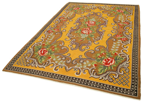 Moldovian Floral Brown Floral Cotton Wool Goat Hair Handmade Rug 6'0'' x 9'2''