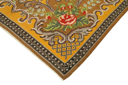 Moldovian Floral Brown Floral Cotton Wool Goat Hair Handmade Rug 6'0'' x 9'2''