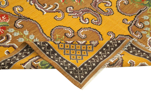 Moldovian Floral Brown Floral Cotton Wool Goat Hair Handmade Rug 6'0'' x 9'2''