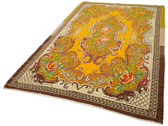 Moldovian Floral Brown Floral Cotton Wool Goat Hair Handmade Rug 5'9'' x 9'3''