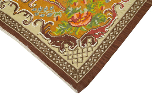 Moldovian Floral Brown Floral Cotton Wool Goat Hair Handmade Rug 5'9'' x 9'3''