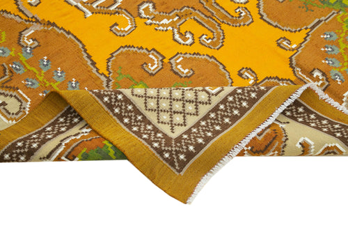 Moldovian Floral Brown Floral Cotton Wool Goat Hair Handmade Rug 5'9'' x 9'3''