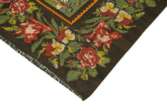 Moldovian Floral Black Floral Cotton Wool Goat Hair Handmade Rug 6'4'' x 7'10''