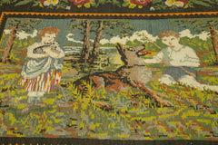 Moldovian Floral Black Floral Cotton Wool Goat Hair Handmade Rug 6'4'' x 7'10''