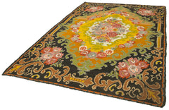 Moldovian Floral Black Floral Cotton Wool Goat Hair Handmade Rug 6'10'' x 10'10''