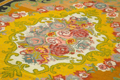 Moldovian Floral Black Floral Cotton Wool Goat Hair Handmade Rug 6'10'' x 10'10''