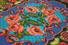 Moldovian Floral Black Floral Cotton Wool Goat Hair Handmade Rug 6'7'' x 9'9''