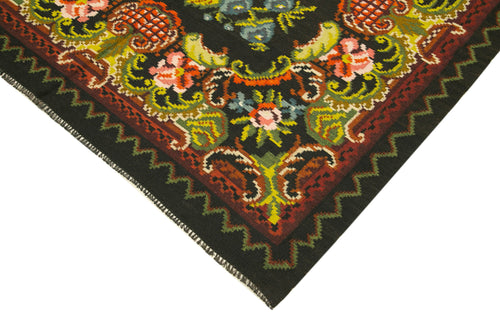 Moldovian Floral Black Floral Cotton Wool Goat Hair Handmade Rug 6'2'' x 9'11''