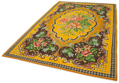Moldovian Floral Yellow Floral Cotton Wool Goat Hair Handmade Rug 6'4'' x 9'9''