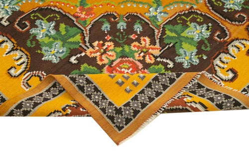 Moldovian Floral Yellow Floral Cotton Wool Goat Hair Handmade Rug 6'4'' x 9'9''