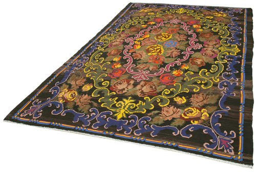 Moldovian Floral Brown Floral Cotton Wool Goat Hair Handmade Rug 6'3'' x 10'0''