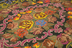 Moldovian Floral Brown Floral Cotton Wool Goat Hair Handmade Rug 6'3'' x 10'0''