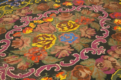 Moldovian Floral Brown Floral Cotton Wool Goat Hair Handmade Rug 6'3'' x 10'0''