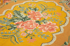 Moldovian Floral Yellow Floral Cotton Wool Goat Hair Handmade Rug 6'6'' x 9'7''