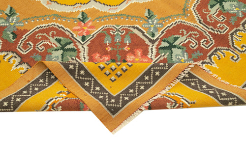 Moldovian Floral Yellow Floral Cotton Wool Goat Hair Handmade Rug 6'6'' x 9'7''