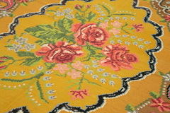 Moldovian Floral Yellow Floral Cotton Wool Goat Hair Handmade Rug 6'3'' x 10'4''