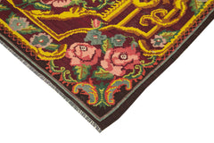 Moldovian Floral Black Floral Cotton Wool Goat Hair Handmade Rug 6'8'' x 10'6''