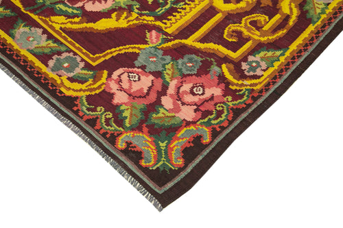 Moldovian Floral Black Floral Cotton Wool Goat Hair Handmade Rug 6'8'' x 10'6''