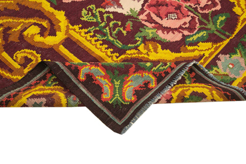 Moldovian Floral Black Floral Cotton Wool Goat Hair Handmade Rug 6'8'' x 10'6''