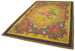 Moldovian Floral Yellow Floral Cotton Wool Goat Hair Handmade Rug 6'6'' x 9'8''