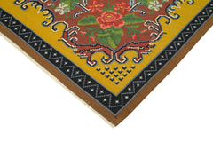 Moldovian Floral Yellow Floral Cotton Wool Goat Hair Handmade Rug 6'6'' x 9'8''