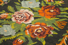 Moldovian Floral Black Floral Cotton Wool Goat Hair Handmade Rug 5'5'' x 10'7''