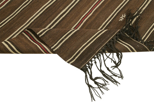 Anatolian Kilim Brown Striped Cotton Wool Handmade Area Rug 3'6'' x 6'5''