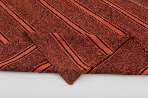 Anatolian Kilim Red Striped Cotton Wool Handmade Area Rug 6'0'' x 7'0''