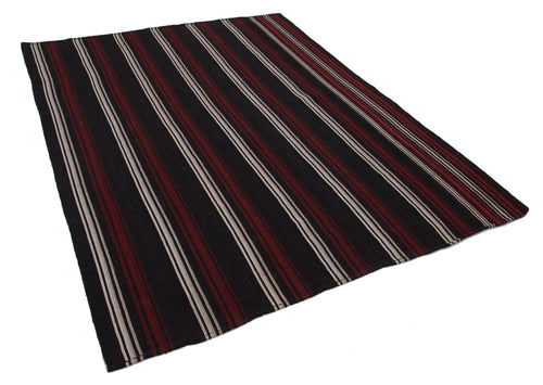 Striped Kilim Brown Striped Goat Hair Handmade Rug 6'1'' x 8'2''