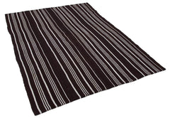 Striped Kilim Black Striped Goat Hair Handmade Rug 5'8'' x 7'7''