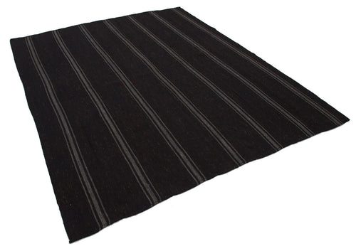 Striped Kilim Brown Striped Goat Hair Handmade Rug 6'11'' x 8'6''