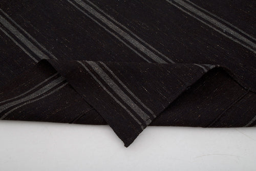 Striped Kilim Brown Striped Goat Hair Handmade Rug 6'11'' x 8'6''