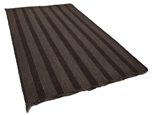 Striped Kilim Brown Striped Goat Hair Handmade Rug 5'10'' x 9'9''