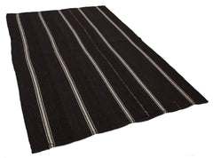 Striped Kilim Brown Striped Goat Hair Handmade Rug 5'9'' x 8'9''