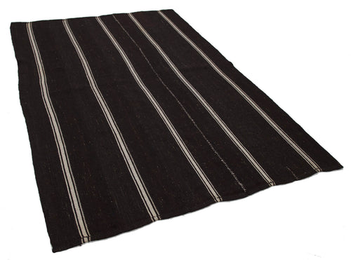 Striped Kilim Brown Striped Goat Hair Handmade Rug 5'9'' x 8'9''