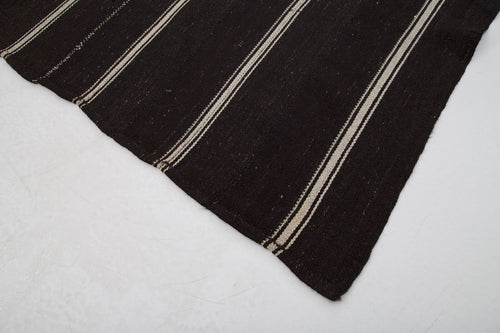Striped Kilim Brown Striped Goat Hair Handmade Rug 5'9'' x 8'9''