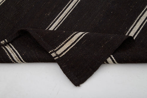 Striped Kilim Brown Striped Goat Hair Handmade Rug 5'9'' x 8'9''