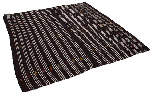 Striped Kilim Brown Striped Goat Hair Handmade Rug 6'11'' x 7'5''